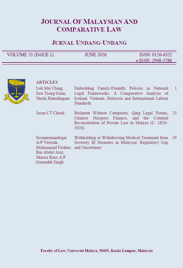 					View Vol. 53 No. 1 (2026): JOURNAL OF MALAYSIAN AND COMPARATIVE LAW
				
